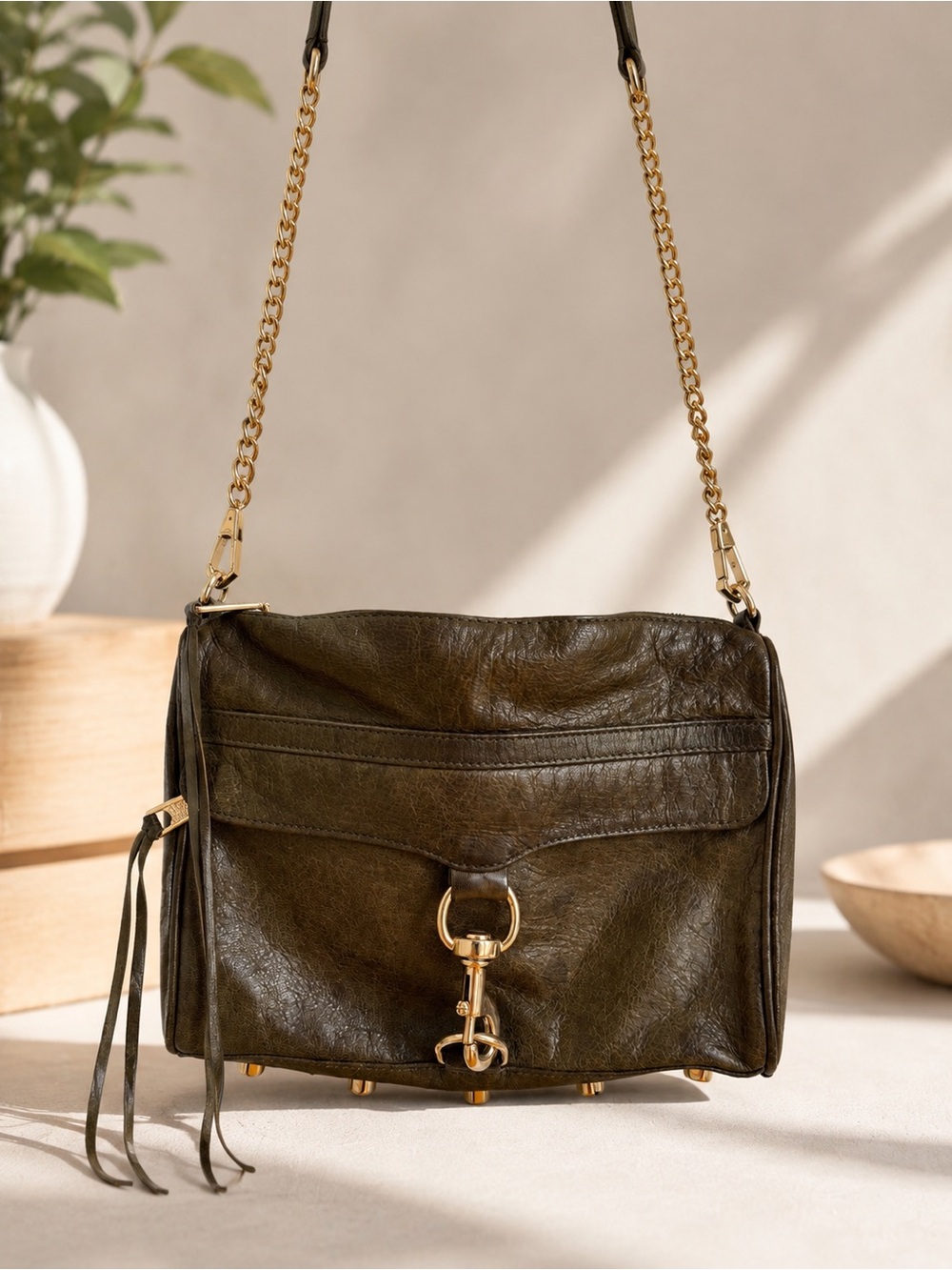 Rebecca Minkoff Large M.A.C. Cr Olive Green Leather Shoulder crossbody Bag